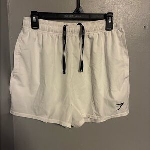 Gymshark White Men's Athletic Training Shorts with Black Drawstring